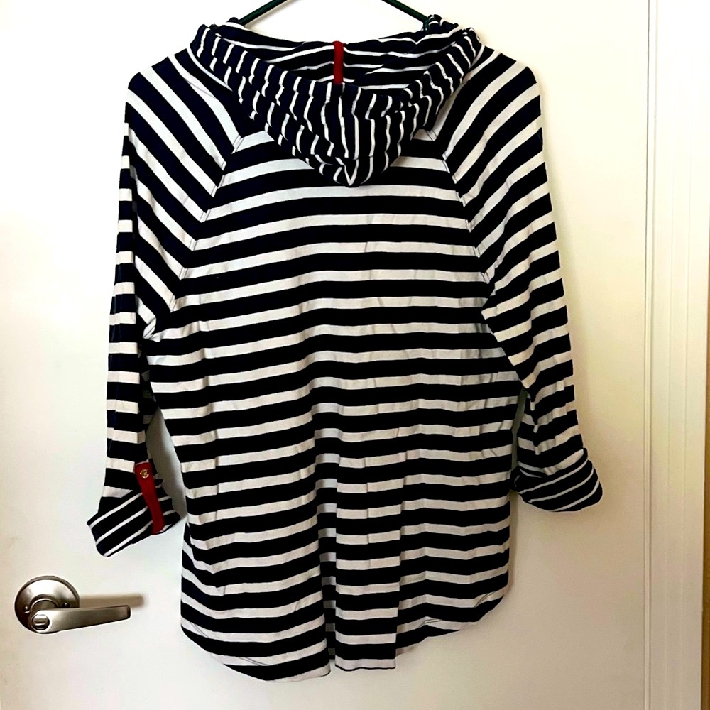 Jones New York Navy and White Striped Hoodie with Red Details - Picture 2 of 4